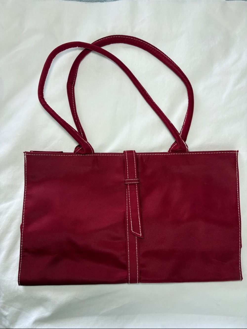Red Tote Bag with White Stitching Shoulder Bag